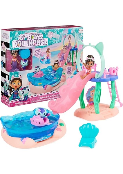 Dollhouse, Purrific Pool Party Oyun Seti, Gabby ve Renk Değiştirme Efektli, Denizkızı Kuyruklu Denizkızı Figürü ve Banyo Aksesuarları