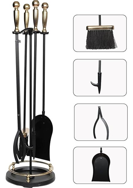 5 Li Premium Ithal Döküm Gold Başlıklı Yuvarlak Şömine-Soba Maşa Takımı Aksesuar Seti SAY015 fiyatları