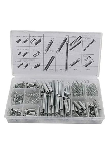 200 Adet Yay Çeşitleri Seti, (20 Boy) Çekme Yaylı, Helezon Yaylı, Çelik Yay, Karbon Çelik Sıkıştırma Yay Seti Çeşitleri Kutulu Yaylar