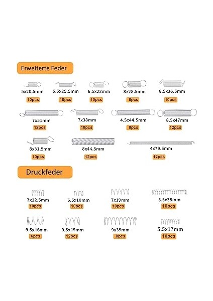200 Adet Yay Çeşitleri Seti, (20 Boy) Çekme Yaylı, Helezon Yaylı, Çelik Yay, Karbon Çelik Sıkıştırma Yay Seti Çeşitleri Kutulu Yaylar fiyatları