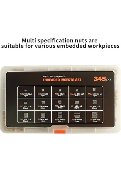 3D Baskı Sıcak Eriyik Isı Tırtıllı Gömülü Enjeksiyon Bakır Ekleme Somunu 345 Adet 7 Adet Isı Ayarlı Ekleme Ipuçları M2 M2.5 M3 M4 M5 M6 M8 Sıcak Eriyik Somunlar Basın Kafası Gömülü Somun Kiti modelleri