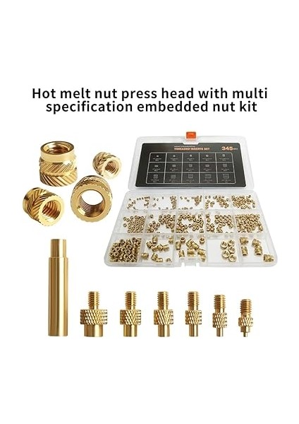 3D Baskı Sıcak Eriyik Isı Tırtıllı Gömülü Enjeksiyon Bakır Ekleme Somunu 345 Adet 7 Adet Isı Ayarlı Ekleme Ipuçları M2 M2.5 M3 M4 M5 M6 M8 Sıcak Eriyik Somunlar Basın Kafası Gömülü Somun Kiti fırsatları
