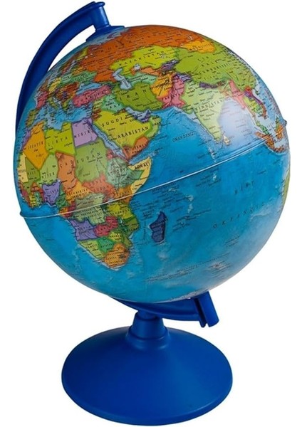 Store Işıksız Siyasi Dünya Küresi 30 cm Çaplı En Büyük Boy Yer Küre Eğitici Harita, Mavi