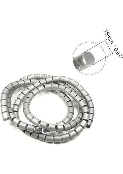 1 mt x 16 mm Spiral Boru Kablo Kanalı Kablo Fiş Düzenleyici Toplayıcı Kordon Kablo Tutucu Gri (2 Adet) fırsatları