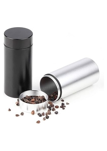 Alüminyum Saklama Kavanozu Taşınabilir Hava Geçirmez Koku Korumalı Konteyner Şişe Baharatlar, Kahve ve Çaylar Için Çok Amaçlı Saklama Kabı 80ML (Gümüş&amp;siyah) modelleri