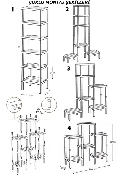 6'lı Çok Amaçlı Modüler Raf Sistemi Kitaplık, Çiçeklik, Saksılık, Saksı Standı, Antrasit fiyatları