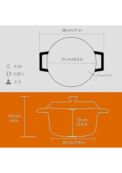 Metal Döküm Yuvarlak Tencere, 20 Cm, Turuncu indirimleri