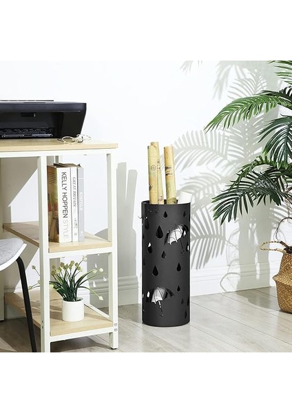 Metal Şemsiye Standı, Yuvarlak Şemsiye Standı, Çıkarılabilir Damlama Kasesi, Kancalı, 49 x Çap 19,5 Cm, Siyah, LUC23B modelleri