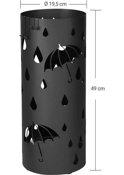 Metal Şemsiye Standı, Yuvarlak Şemsiye Standı, Çıkarılabilir Damlama Kasesi, Kancalı, 49 x Çap 19,5 Cm, Siyah, LUC23B fırsatları