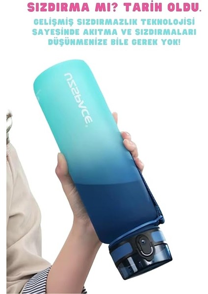 1000ML Çift Renkli Sızdırmaz Bpa Içermez Kilitlenebilir Kapaklı Motivasyonel Tritan Su Matarası (Sarı-Lila) indirimleri