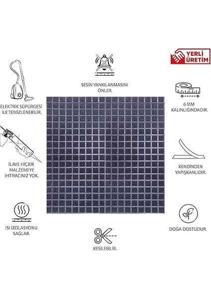 Kendinden Yapışkanlı Akustik Ses Yalıtımı, Duvar Ses Yalıtım Paneli, Ses Emici Keçe Panel, Dekoratif Kare Desenli Keçe Panel 45X90 cm / 2 Adet / 0,81 M² Lacivert fiyatları