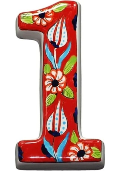 Kapı Numarası Seramik Lale Desenli Çeşitli Renklerde (1, Kırmızı)