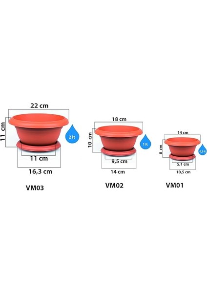 VM02 2 No Villa Menekşe Saksı Set 1 Litre 18 Cm, Yeşil modelleri