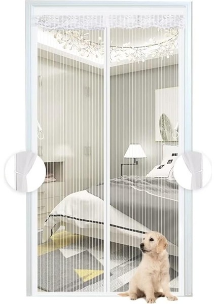 Beyaz Sineklik, Balkon Kapısı, Mıknatıslı Cibinlik, Kapı Perdesi, Böcek Koruması, Balkon Kapısı, Teras Kapısı Için, Delmeden Kolayca Yapıştırılabilir, 75 x 200 cm