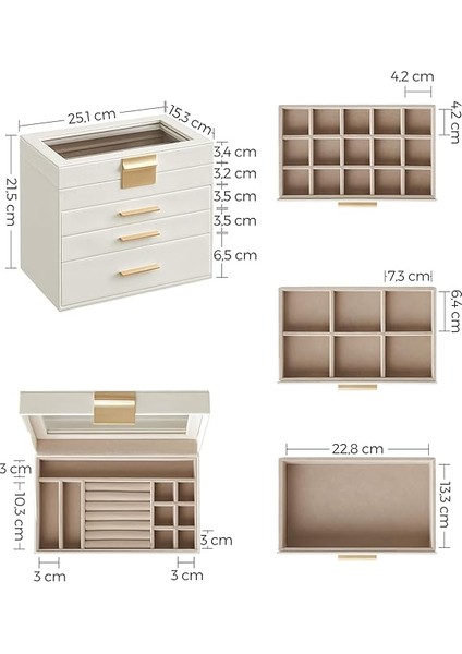 Mücevher Kutusu 4 Katmanlı Mücevher Kutusu Cam Kapaklı 3 Çekmeceli Güneş Gözlüğü Büyük Takı Takı Depolama Modern Bulut Beyaz Altın JBC161W01 indirimleri