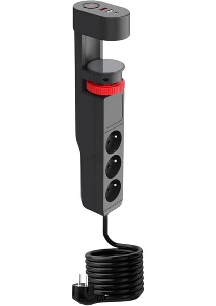 Akım Korumalı Priz Masa Kenarı Ayarlanabilir 3 Priz + 2 USB + 1 Type C Girişli Priz