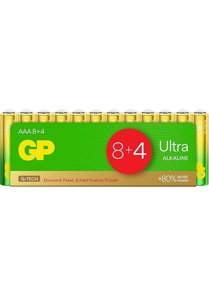 G-Tech Ultra Alkalin Ince LR03 - Aaa Boy 1.5V Pil 12'li Shrink