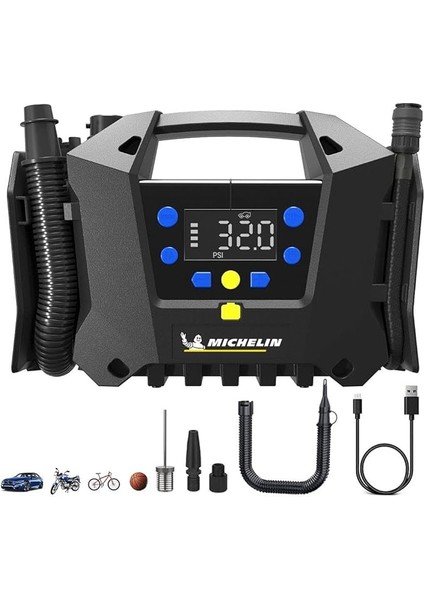 MC34259 11.1VOLT/2.5AH. Li-Ion 120PSI Ayarlanabilir Dijital Basınç Göstergeli Şarjlı Lastik &amp; Yatak Şişirme Pompası