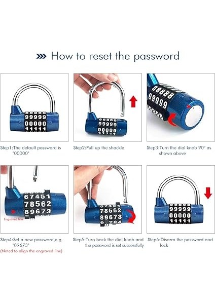 5 Haneli Şifreli Kilit, Asma Kilit, Kombinasyonlu Şifreli Kilit, Okul, Spor Salonu, Kılıf, Alet Kutusu, Çit, Dolap Vb. Için Sıfırlanabilir - Kırmızı ve Siyah (Mavi) modelleri