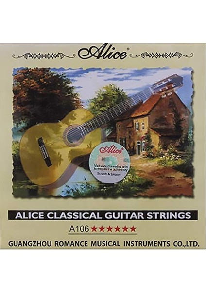 A106 Klasik Konser Gitarı Telleri, Naylon, Sert Tension