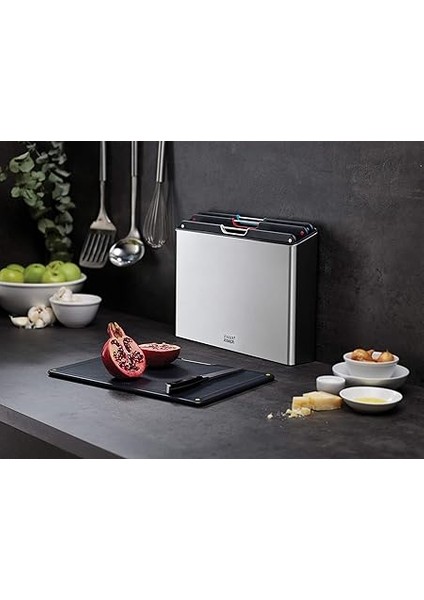 Joseph Folio 4 Parça Renk Kodlu Doğrama Tahtası Seti, Organize Mutfak Depolama Için Ince Kılıf, Büyük, Paslanmaz Çelik indirimleri