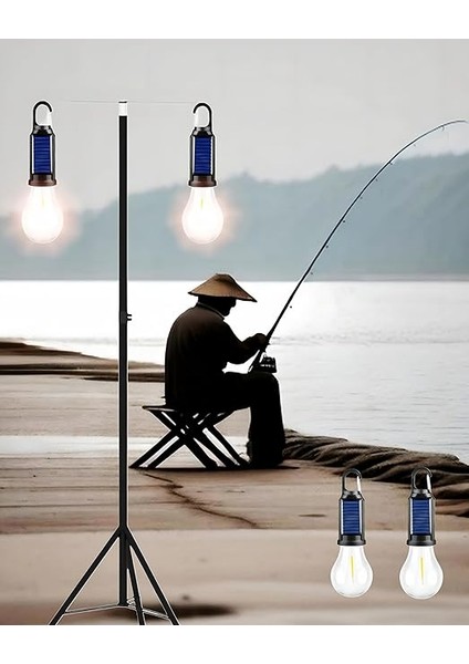 2 Lambalı, Askılı, 3 Modlu, Şarjlı, LED Solar Güneş Enerjili, 2 mt Metal Standlı, Su Geçirmez, Kitap Okuma Işığı, Kamp, Avcılık, Balıkçılık, Garaj, Güverte, Balkon Dekorasyonu, (Yuvarlak) modelleri