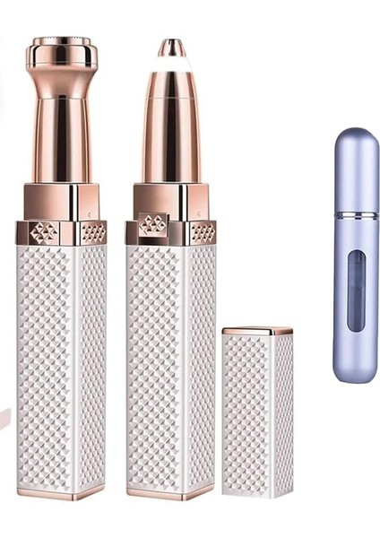 Luxury 2 Başlıklı Şarjlı Işıklı Kaş Bıyık Alma Vücut Kadın Tüy Epilasyon Aleti ve Mini Parfüm Şişesi