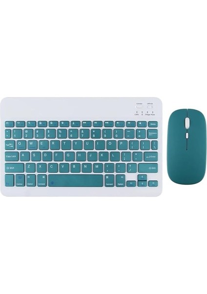 Cihazlara Uyumlu Kablosuz Bluetooth Klavye ve Mause Seti Tablet Telefon Koyu Yeşil