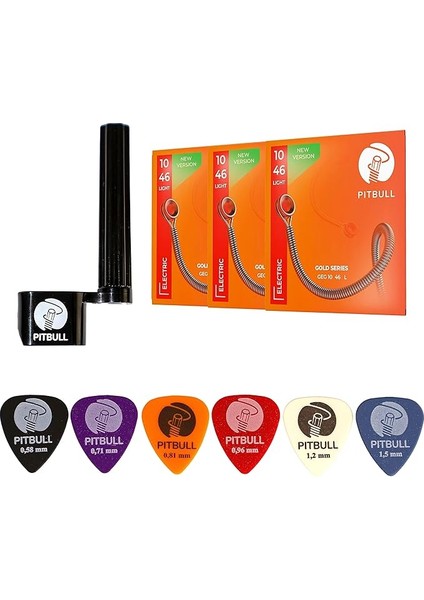 Gold Seri Elektro Gitar Teli 3'lü Set, Tel Sihirbazı, 6'lı Pena Seti (Geg 10-46 L)