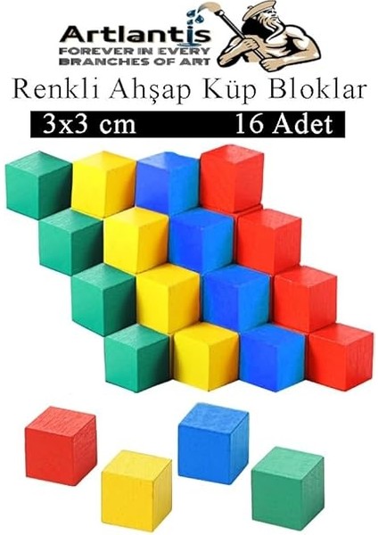 Ahşap Küp Bloklar 3x3 cm 16 Adet Ahşap Renkli Kare Blok Eğitici Geliştirici Oyuncak Küp Matematik Birim Küpleri fiyatları