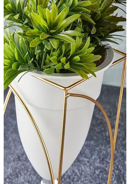 2'li Gold Ayaklı Dekoratif Beyaz Saksı modelleri