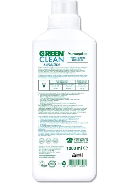U Green Clean Sensitive Parfümsüz&amp;boyasız Bitkisel Yumuşatıcı 1000 ml fiyatları