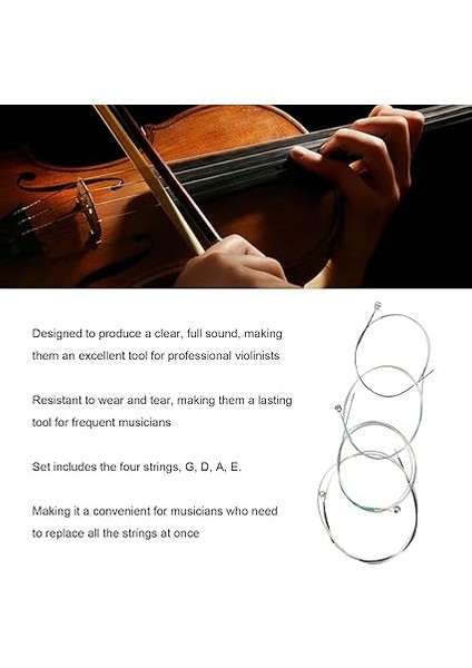 4 Adet G D A E Keman Dize Seti, Aşınma Direnci Çelik Tel Temizle Tam Ses Profesyonel Keman Dize Kiti Keman Için fırsatları