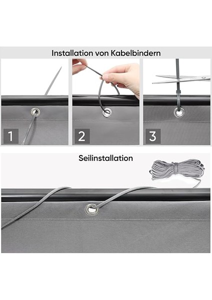 Balkon Brandası, Balkon Kaplaması, Işık Geçirmez, Rüzgar ve Uv KORUMASI,%100 Mahremiyet Alanı, Halkalı, Naylon Kablo Bağı ve Kordonlu, 0,9 x 3 M, Açık Gri indirimleri
