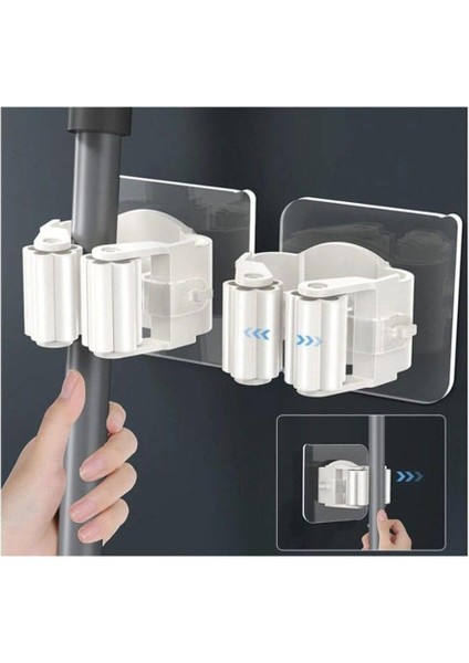 Lü Yapışkanlı Pratik Mop Temizlik Fırçası Tutucu Paspas Süpürge Fırça ve Mop Askısı Beyaz