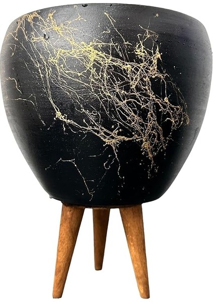 Tasarımı Ev Dekorasyon Siyah Üzeri Gold Mermer Efektli Toprak Saksı Saksılık Salon Çiçeklik 3 Ayaklı - 15 cm fiyatları