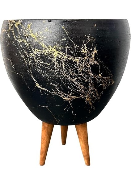 Tasarımı Ev Dekorasyon Siyah Üzeri Gold Mermer Efektli Toprak Saksı Saksılık Salon Çiçeklik 3 Ayaklı - 15 cm modelleri