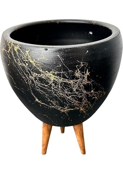 Tasarımı Ev Dekorasyon Siyah Üzeri Gold Mermer Efektli Toprak Saksı Saksılık Salon Çiçeklik 3 Ayaklı - 15 cm fırsatları