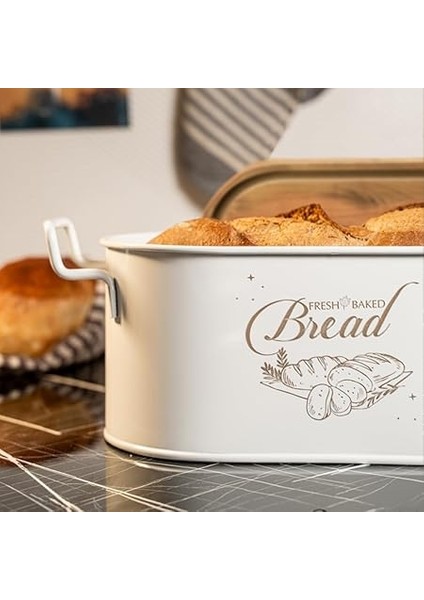 Metal Ahşap Kapaklı Tel Kulplu Metal Ekmeklik (Bread Baskılı) LN1293B fiyatları