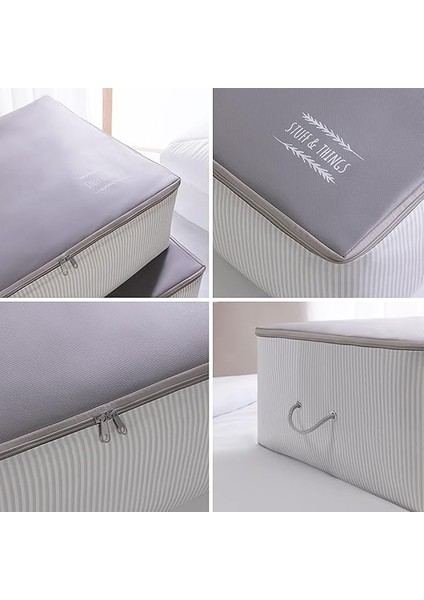 Home Textile 2 Adet Mega Boy Gri Çizgili Stuff&amp;things Baza Altı Hurç Set 74 x 46 x 22 cm fırsatları