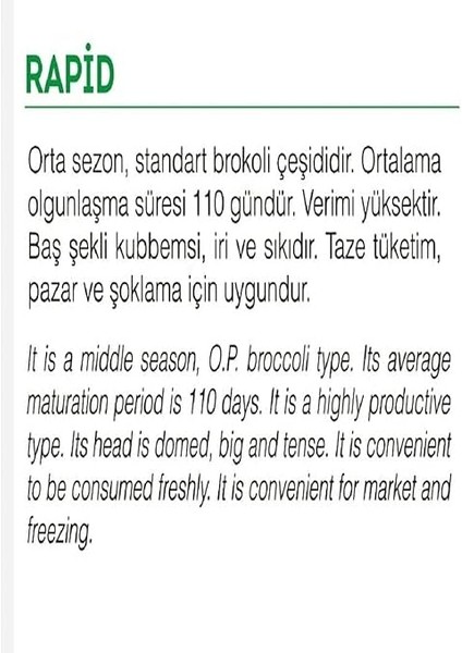 Tarım Doğal Yerli Brokoli Çeşit Rapid 100 Adet Tohum fiyatları