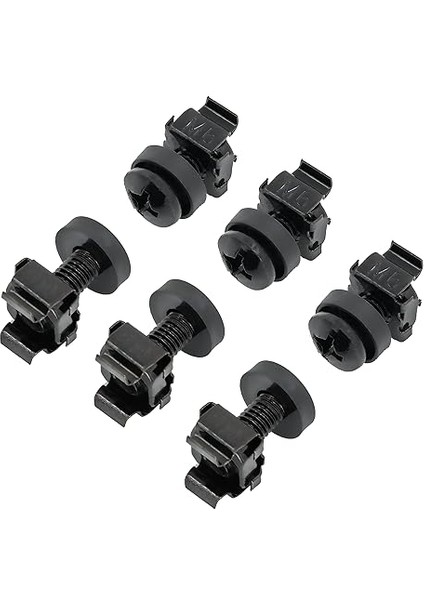 20 x Kafes Somun Montaj Vidaları Kafes Somun Seti M6 Montaj Seti Siyah 10" ve 19" Dolaplar Için Ağ Vidaları Raf Kafes Somunları