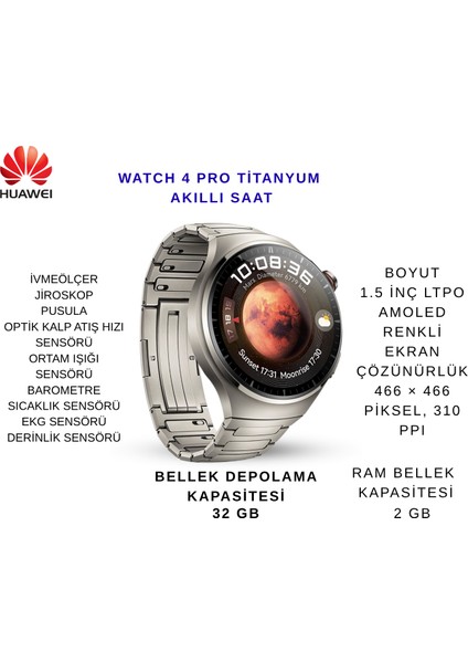 Watch 4 Pro Akıllı Saat -Titanyum (Distribütör Garantili)