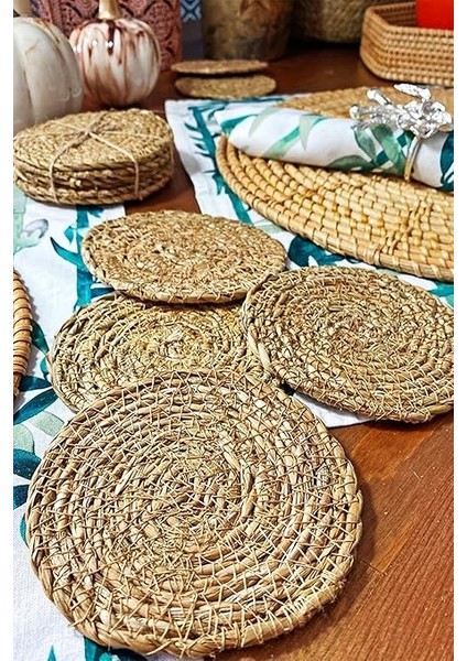 6 Adet El Yapımı Yuvarlak Hasır Bardak Altlığı - Fincan, Çay ve Kupa Altlığı - 10CM modelleri