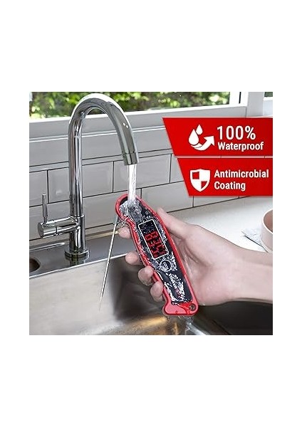 TP19 Arkadan Aydınlatmalı ve Çok Yönlü Termokupllu Et Için Suya Dayanıklı Dijital Pişirme Termometresi Sıvılar Için Anında Okunan Gıda Termometresi Yağ Barbekü, Kırmızı modelleri