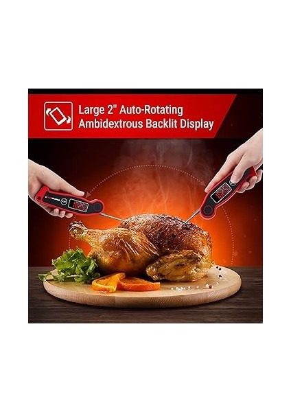 TP19 Arkadan Aydınlatmalı ve Çok Yönlü Termokupllu Et Için Suya Dayanıklı Dijital Pişirme Termometresi Sıvılar Için Anında Okunan Gıda Termometresi Yağ Barbekü, Kırmızı fırsatları