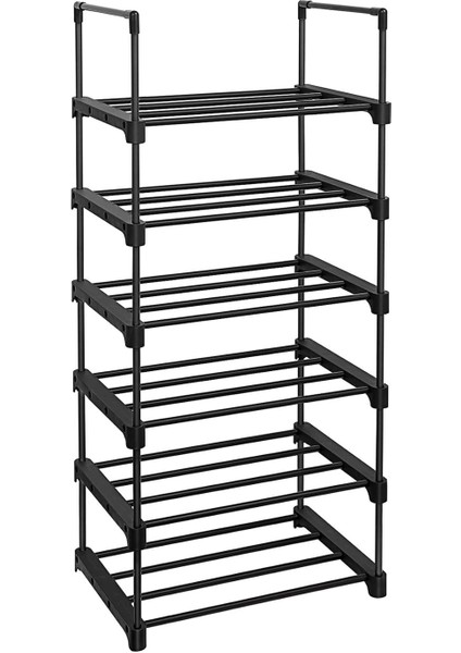 6 Katlı Ayakkabı Rafı, Metal Ayakkabı Rafı, 12-15 Çift Ayakkabı Için Ayakkabı Düzenleyici, Istiflenebilir, Koridor, Oturma Odası, Yatak Odası Için, 30 x 45 x 106 Cm, Siyah LSA23BK