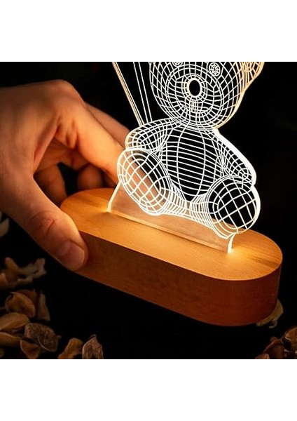 Tutan Sevimli Ayıcık 3 Boyutlu LED Lamba USB Bağlantılı Sarı Işık fiyatları