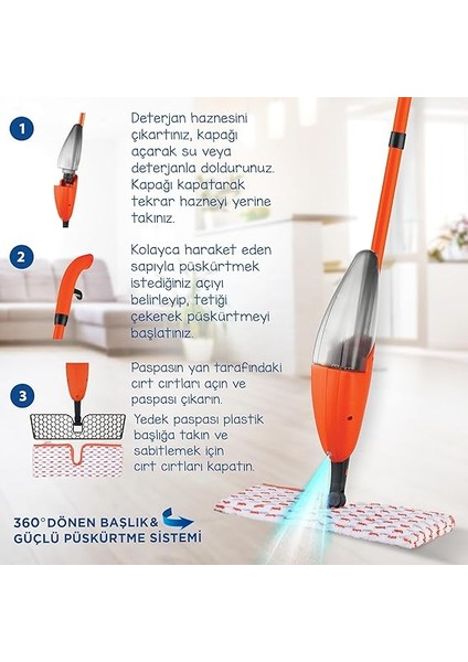 Fashion Çift Taraflı Sprey Mop, Kovasız Pratik Temizlik, 360 Döner Başlıklı Paspas modelleri