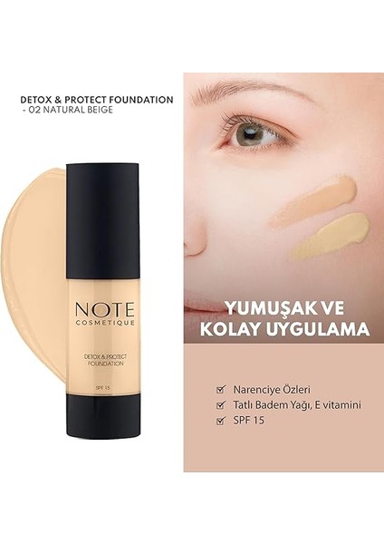 Detox &amp; Protect 02 Natural Beige Canlandırıcı Etkili Spf 15 Kapatıcı Fondöten fiyatları
